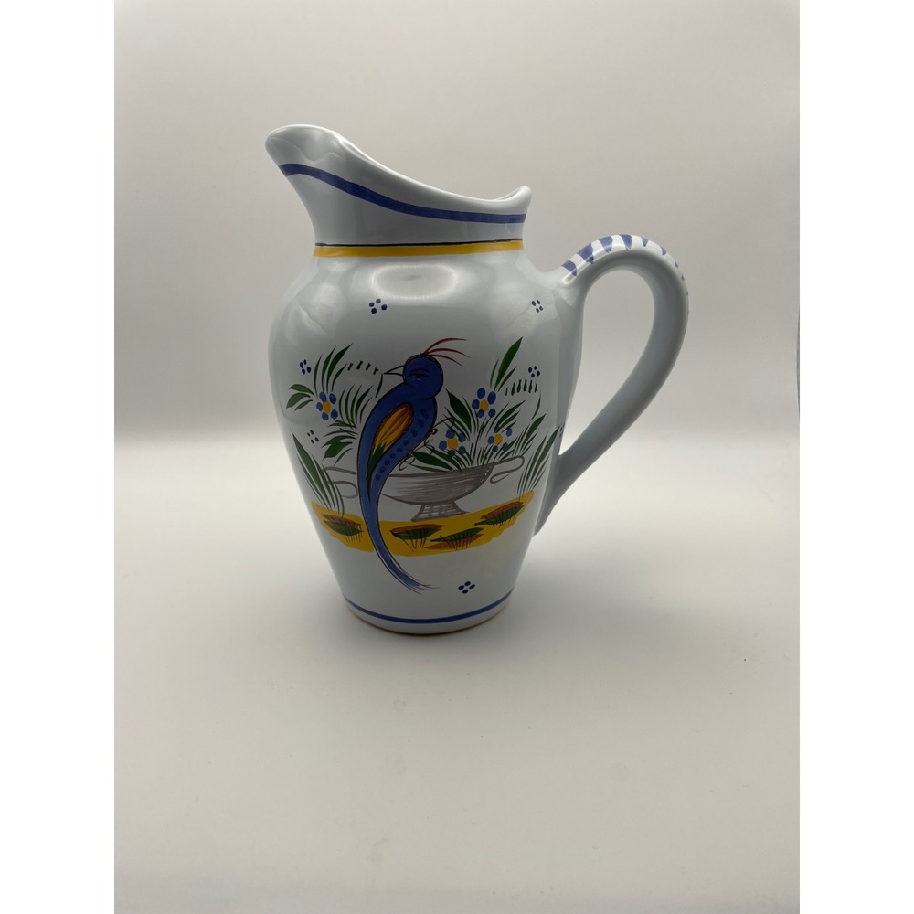 HB Henriot Quimper France Hand‎ Painted Ceramic Bird Pitcher F.295 D.90